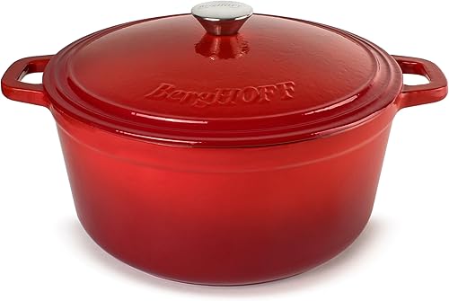 BergHOFF Olla de hierro fundido Neo con tapa, color rojo, 7 cuartos de galón.
