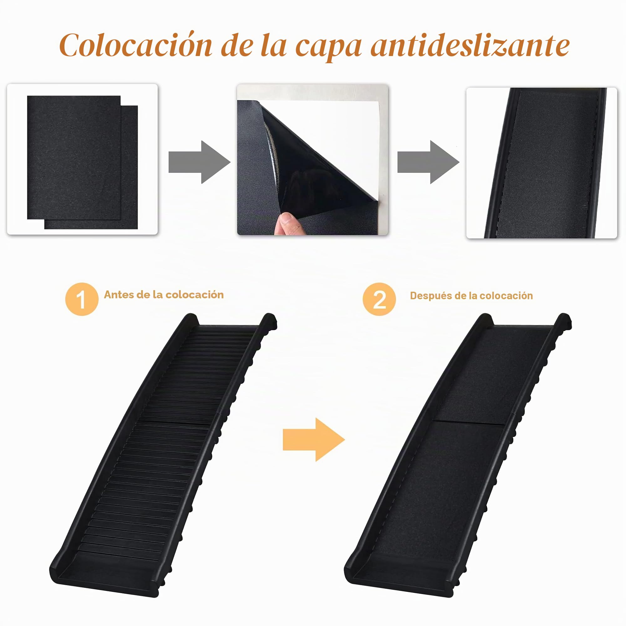 UISEBRT Rampa para auto plegable para perros, rampa para coche, ayuda para subir, antideslizante, robusta, hasta 90kg, 156 x 40cm, Negro
