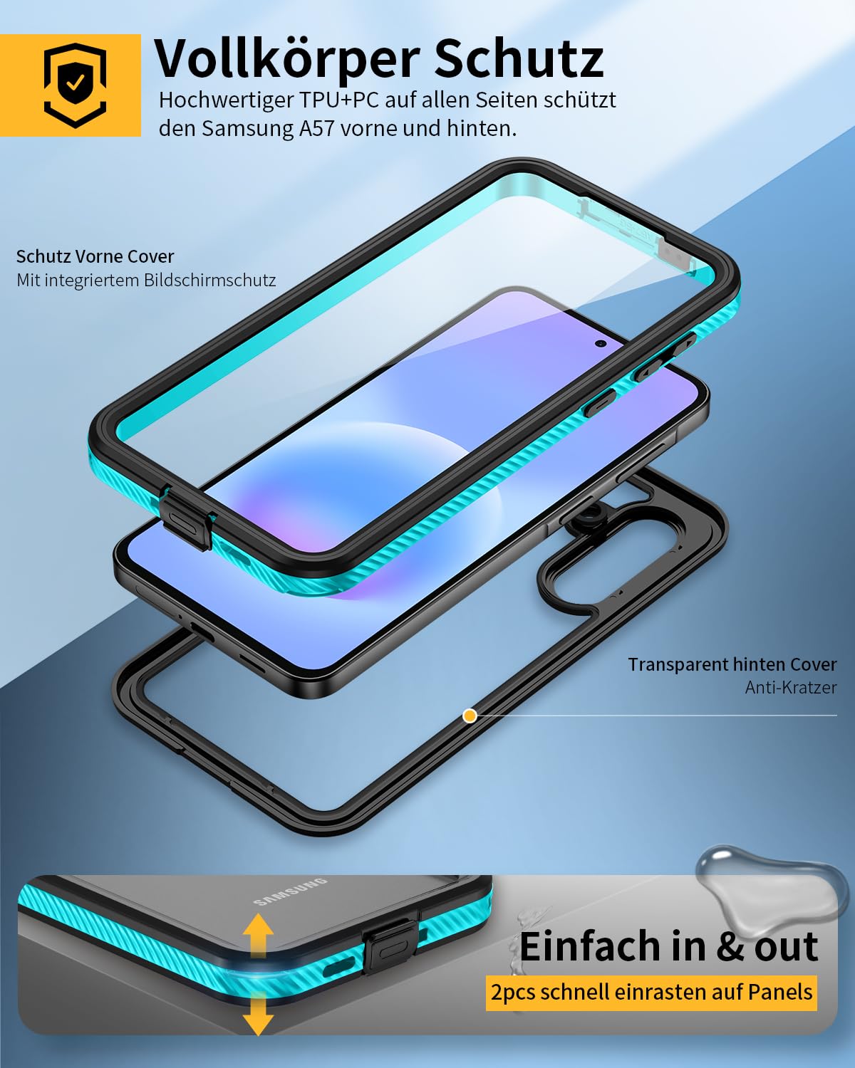 für Samsung Galaxy A57 5G Hülle,HandyHülle für Samsung A57 IP68 Wasserdicht 360 Schutzhülle,Stoßfest Staubdicht Outdoor Panzerhülle mit Eingebautem Displayschutz für Galaxy A57,Blau