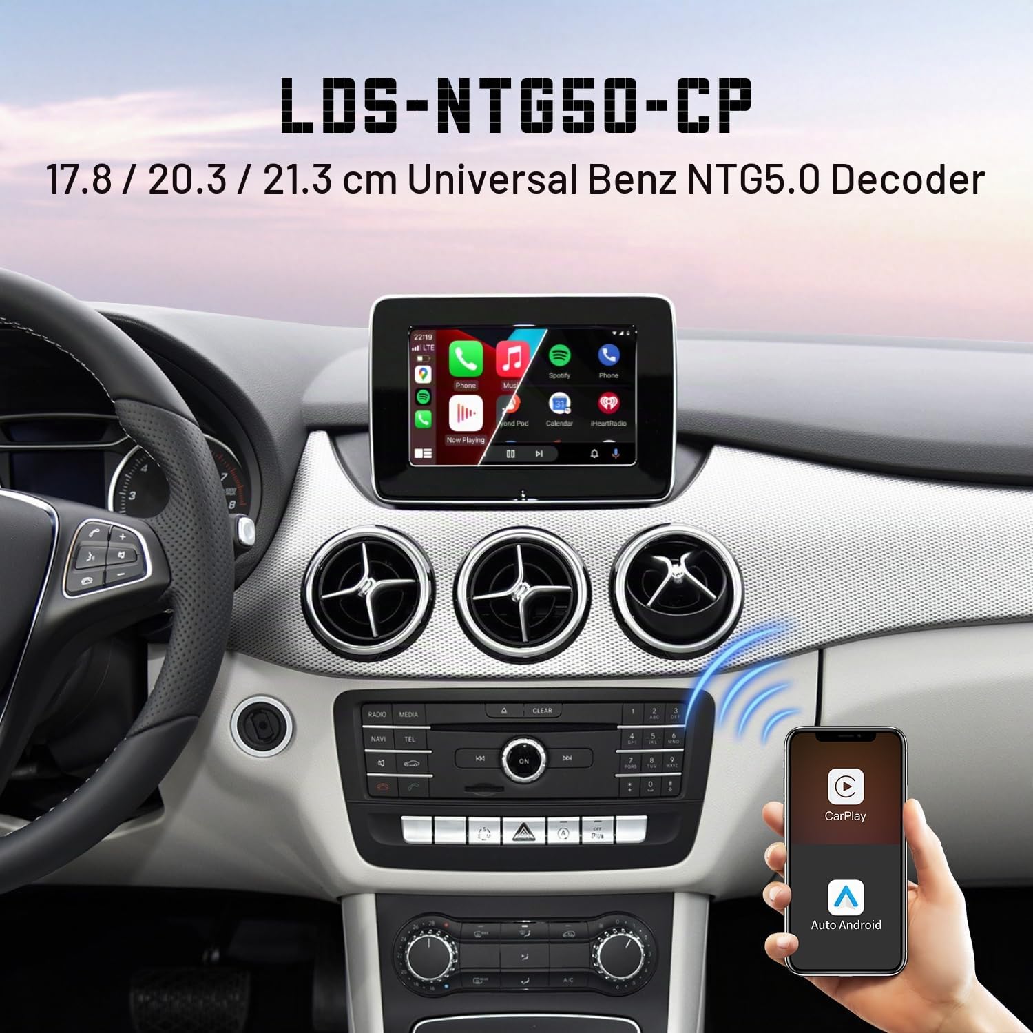 Wireless CarPlay Nachrüst-Kit für Mercedes Benz NTG 5.0/5.1 Android Auto | A/CLA/GLA/B/C/E/G/SL Klasse (2014–2019), Plug-&-Play Decoder, kompatibel mit Android Auto, Mirror Link & OEM-Kameras