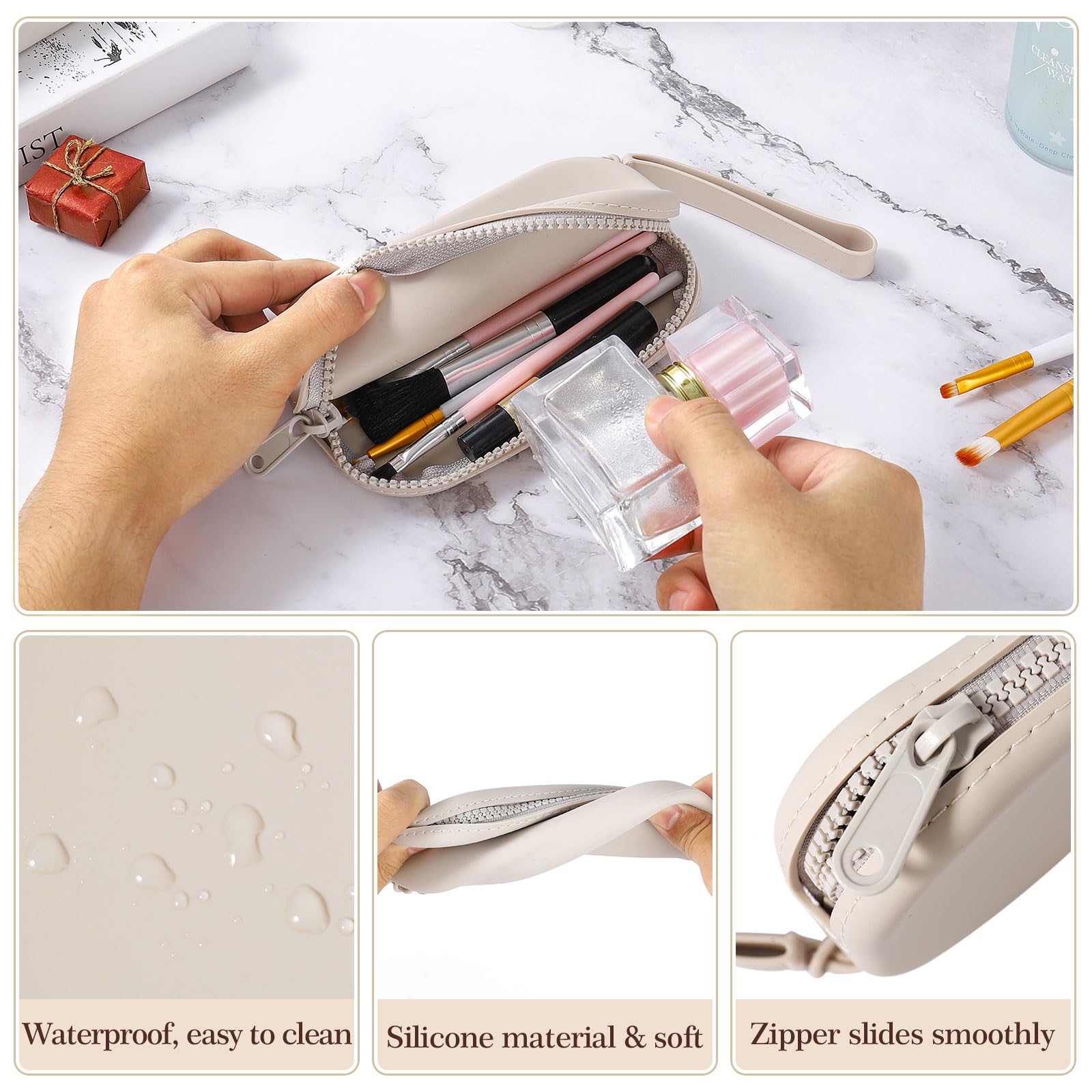 Makeup Bag Silicone Mini Cosmetic Bag Small Pouch Portable Travel Toiletry Make up Bags Waterproof Storage for Women Men Grey - Image 2