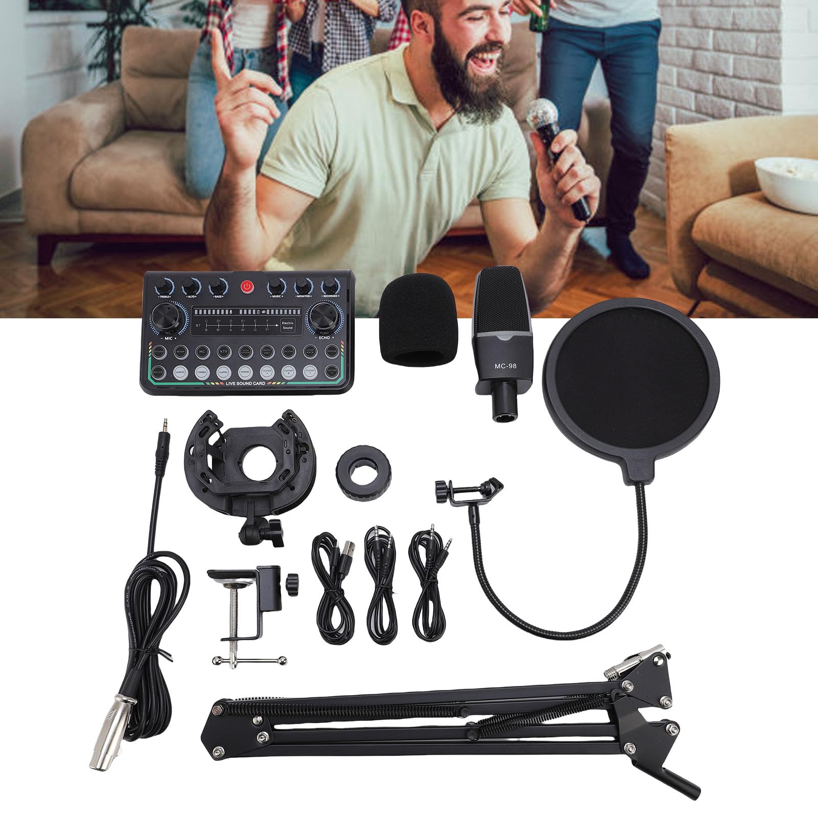 Garsent Pacchetto di Attrezzature per Podcast, Pacchetto di Microfoni Podcast con Cambio Vocale, Pacchetto Studio di Registrazione del Microfono Condensatore per Podcasting Live