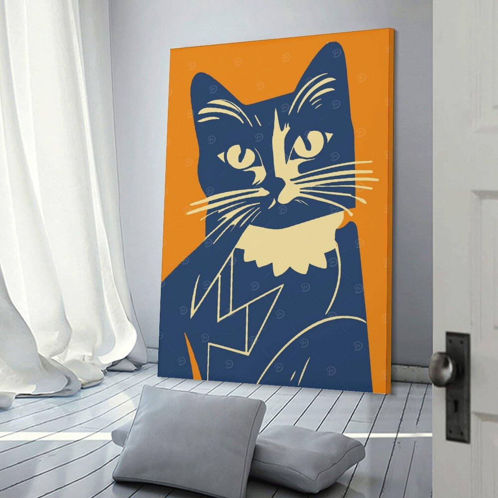 Junmoney Canvas Art Print Retro Cat Illustration, 24x36inch(60x90cm), for Gallery Wall Layouts in Home Or Office, A Versatile Canvas Print for Layering