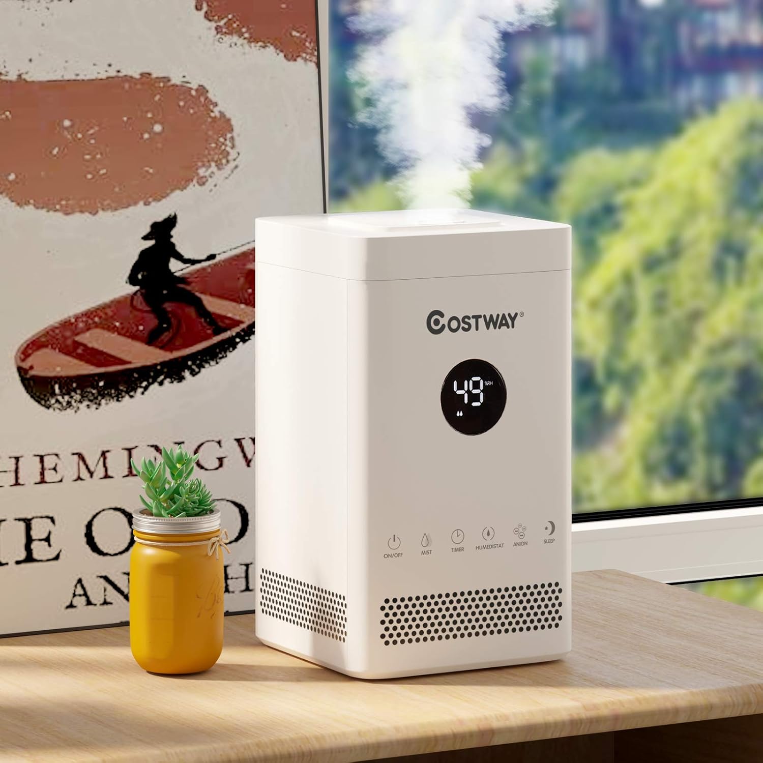 COSTWAY Small Humidifiers for Bedroom, 3.5L Top Fill Cool Mist Humidifier with 3-Level Mist, Sleep Mode, 12H Timer, Quiet Anion Humidifier w/Humidity & Water Shortage Sensor