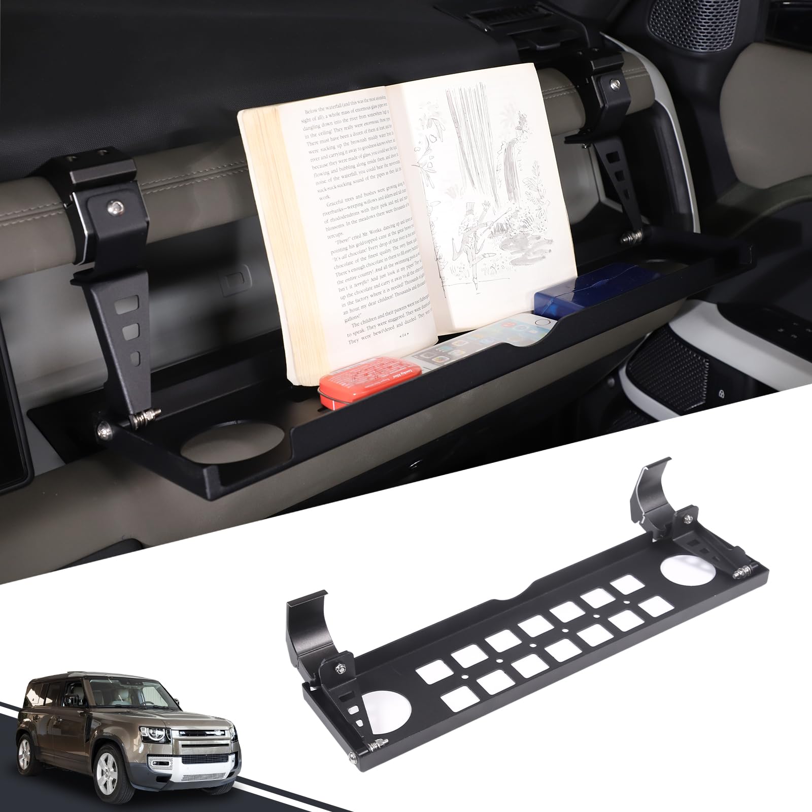 HIRUFAIT Co-Pilot Foldable Storage Holder Compatible with Land Rover Defender 90 110 130 2020-2024, Aluminum Alloy Multifunctional Storage Rack