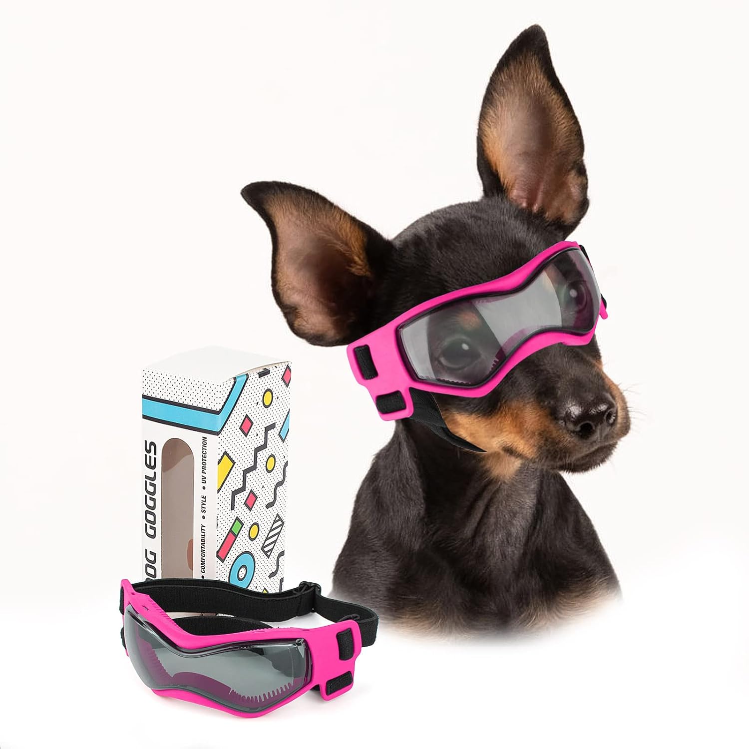 Dog Goggles Small Breed, Dog Sunglasses UV Protection Puppy Eyewear for Small Pet Outdoor Riding Driving, Pink S