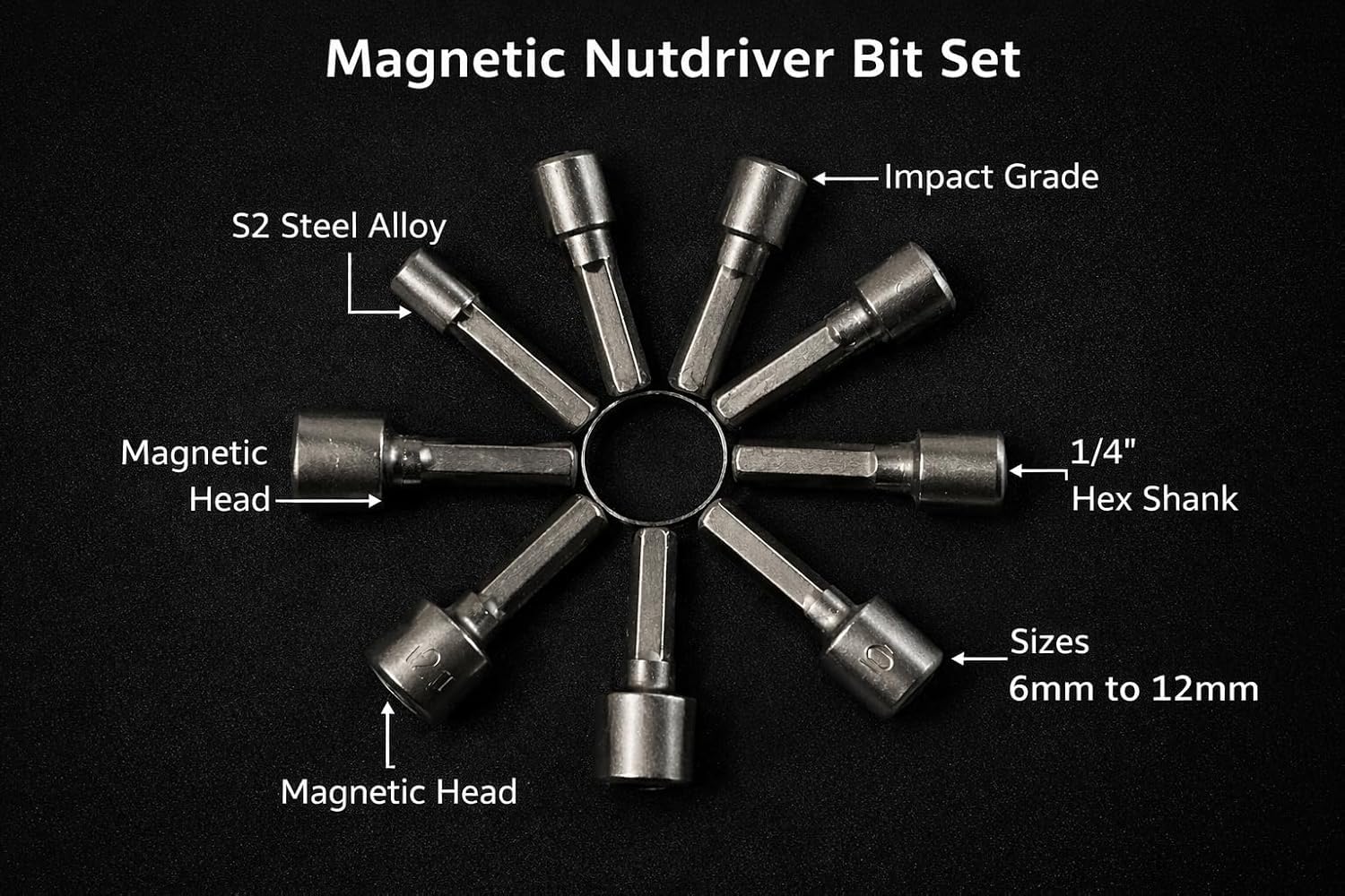 Orret Home 9 Parça Manyetik Somun Ucu Seti – 5mm-13mm Arası Lokma Uç Takımı, Matkap Uyumlu Somun Sökme Adaptörü, 1/4" Altıgen Şaft, Manyetik Başlıklı Lokma Anahtar Uçları