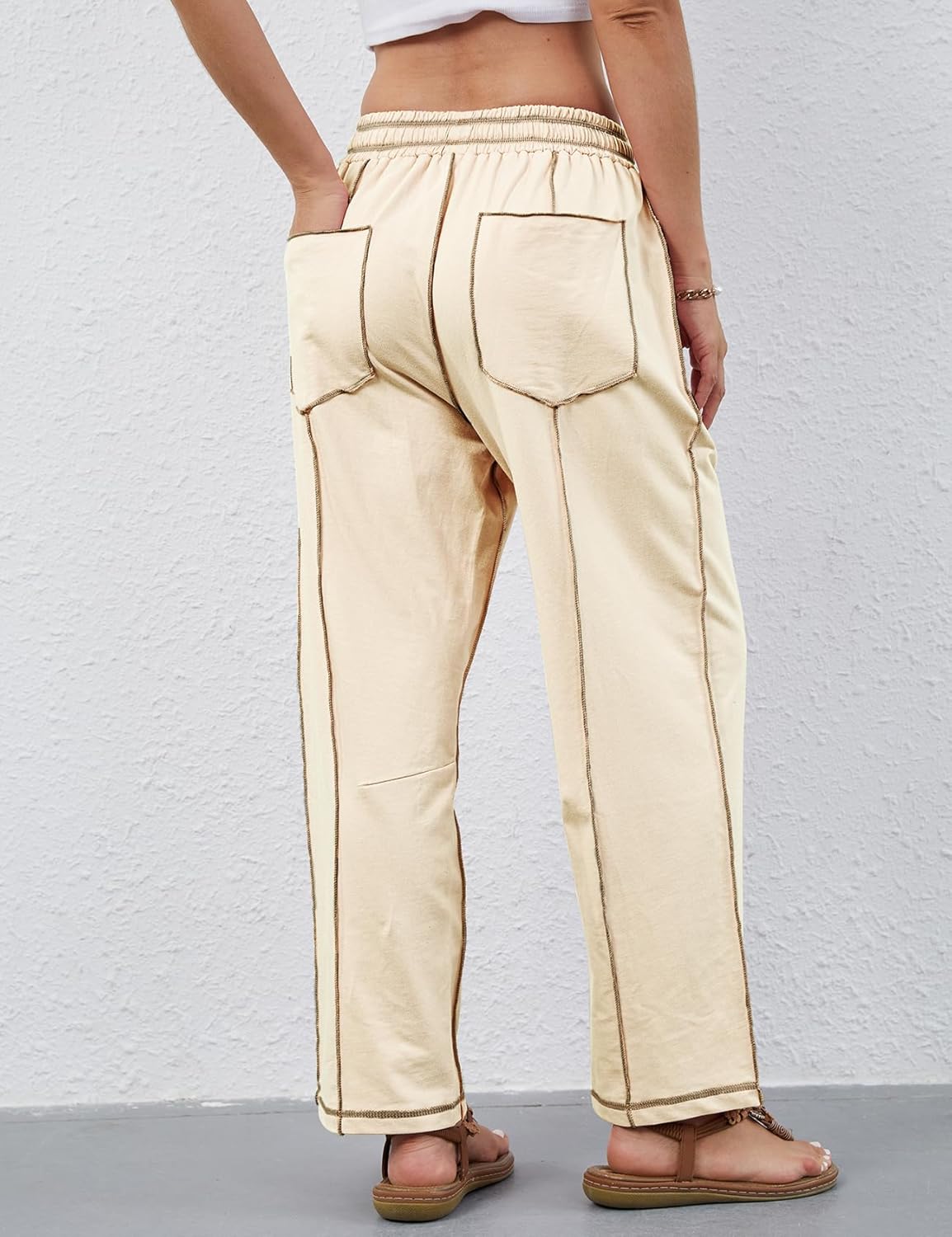 Arssm Womens Baggy Wide Leg Pants Drawstring Barrel Pants Summer Casual Beach Lounge Trousers - Image 4