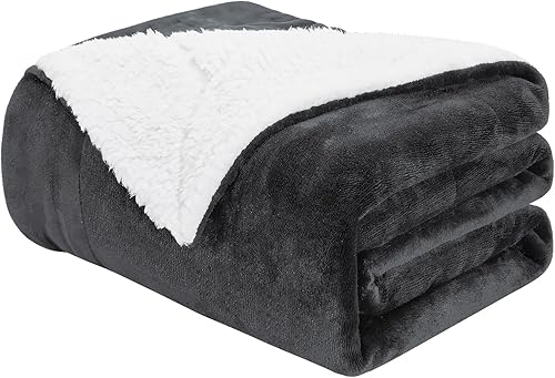 Manta de forro polar Sherpa  Manta gruesa y cálida para el invierno, manta reversible de felpa cálida para cama, sofá, camping y viajes, gris