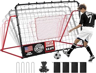 ZEALFEEL Soccer Rebounder Net 6x4FT - 10 Adjustable Angles Kickback Trainer for Passing, Ball Control, Volley Practice - Portable Solo Team Use