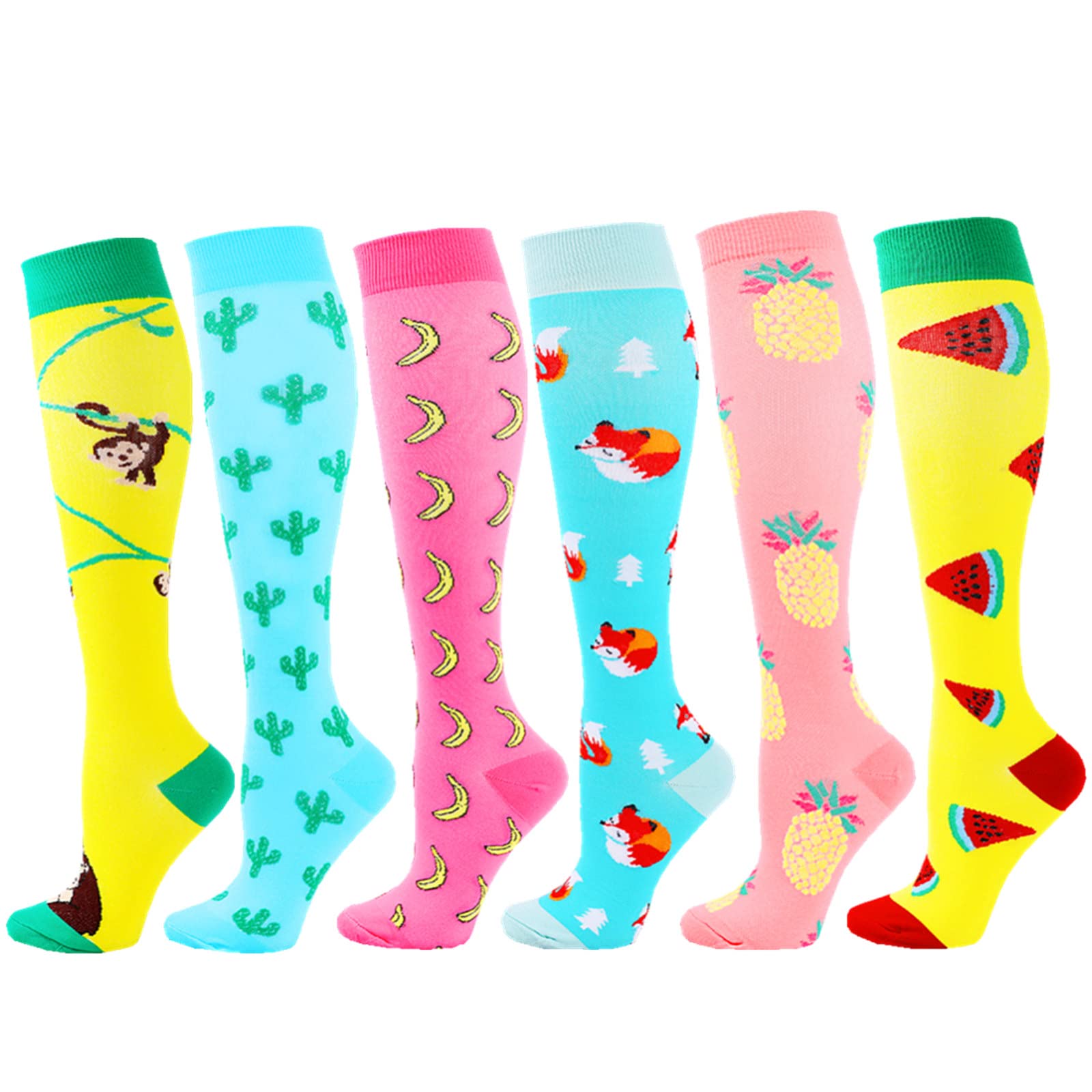 6 Paires Chaussettes de Compression Bas de Contention Homme Bas de Contention Femme pour Sport, Course, athlétisme,Trekking, Voyage, Vol, Infirmiers, Grossesse 20-25 mmHg