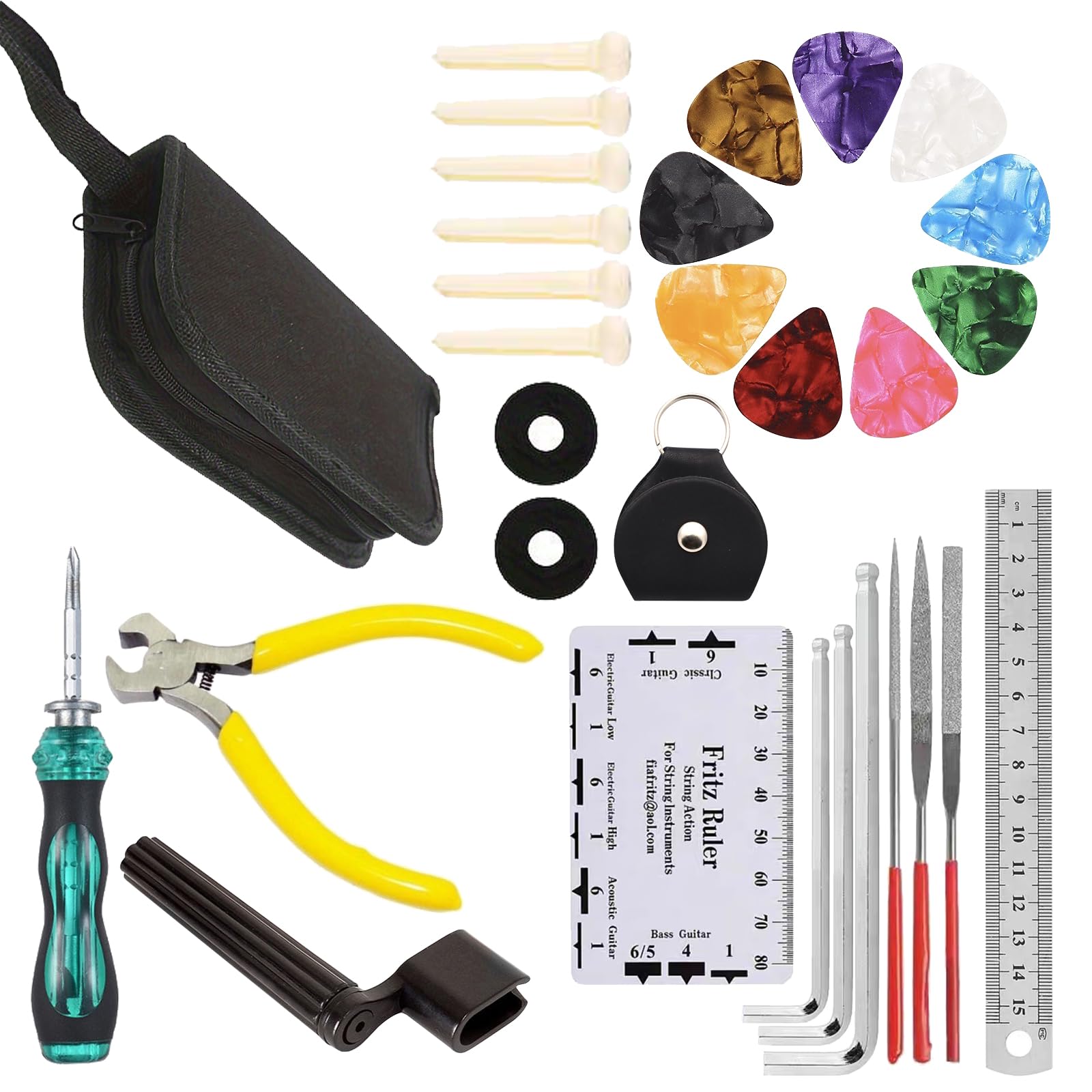 Guitar Repairing Maintenance Tool Kit,31Pcs Professional Guitar Repair Tool with Carry Bag for String Player Instrument Enthusiast Beginner,Cleaning Repair Set for Guitar Ukulele Bass Luthier Tool