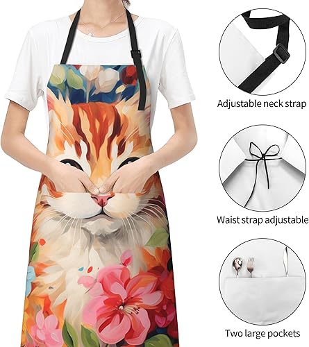 Miniatura 2 de Delantal con bolsillos, delantales para mujeres y hombres, delantal de cocina para cocinar, jardinería, servidor, camarera, pintura