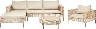 Beliani Lounge Set Polyrattan beige mit Auflagen 4-Sitzer rechtsseitig Calasetta