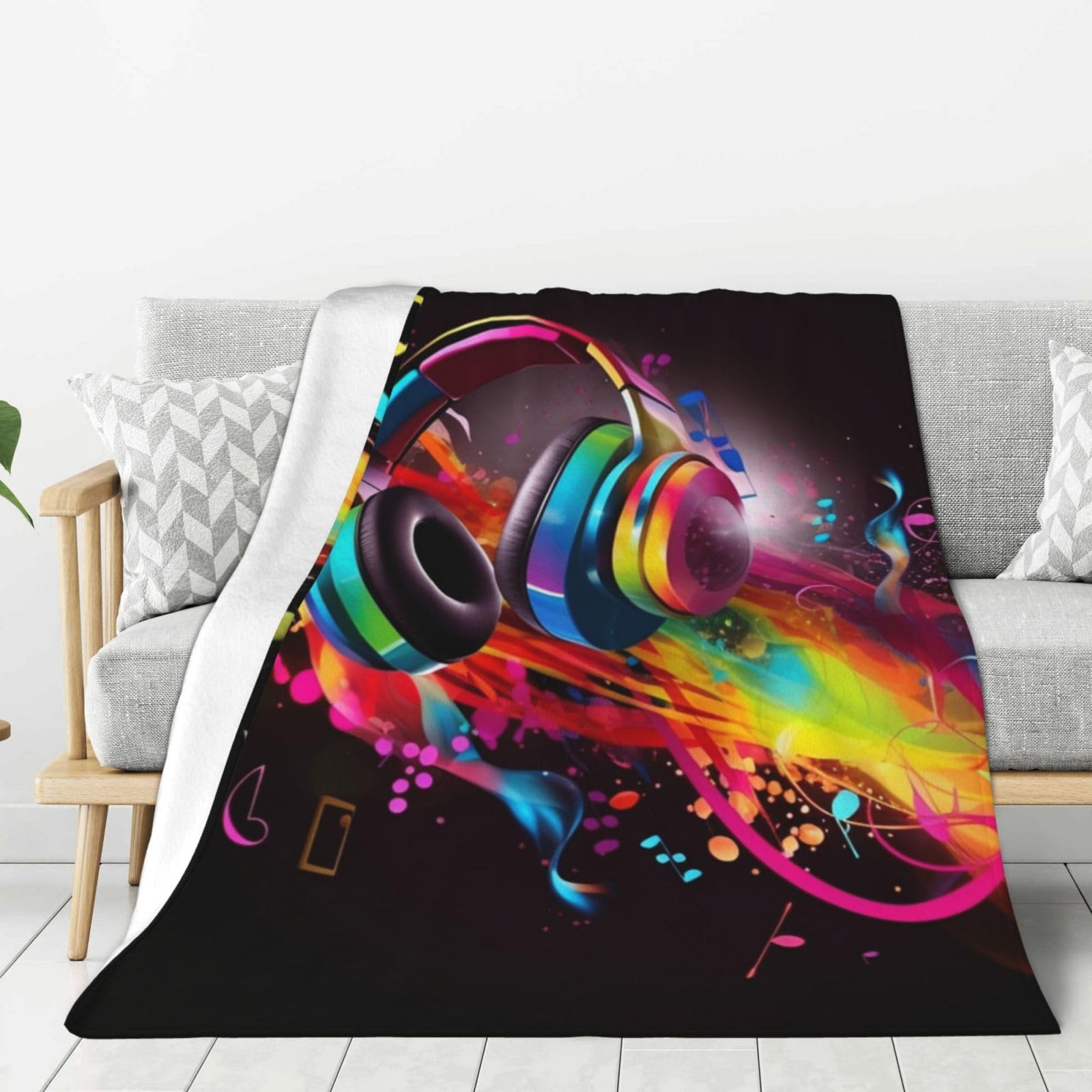 Couverture en flanelle musique colorée grand jeté de lit en molleton doux