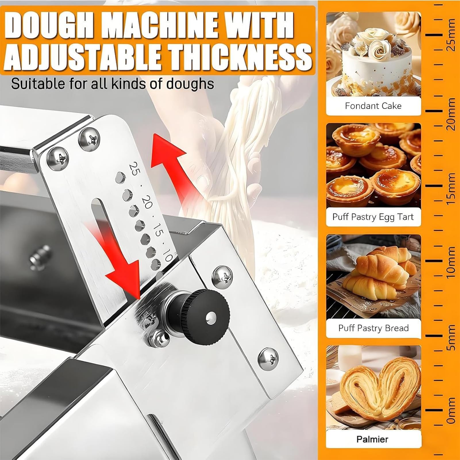 Sfogliatrice per Croissant, Sfogliatrice Pieghevole per Pasta, Sfogliatrice Pasticceria, Spessore Regolabile 0-25mm, Impasti Pizza e Panetteria Domestica Commerciale