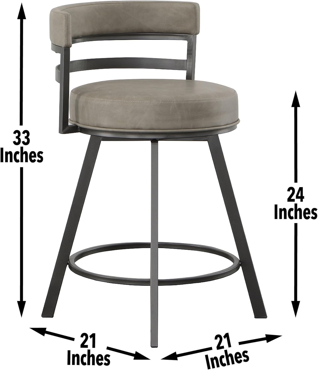 Steve Silver Furniture Gene Swivel 24-Inch Seat Height Counter Stool, 60-Degree Swivel, Modern/Mid-Century Design, Counter Table/Bar, Dining Room, 20.5" D x 20.5" W x 32.5" H, Gray