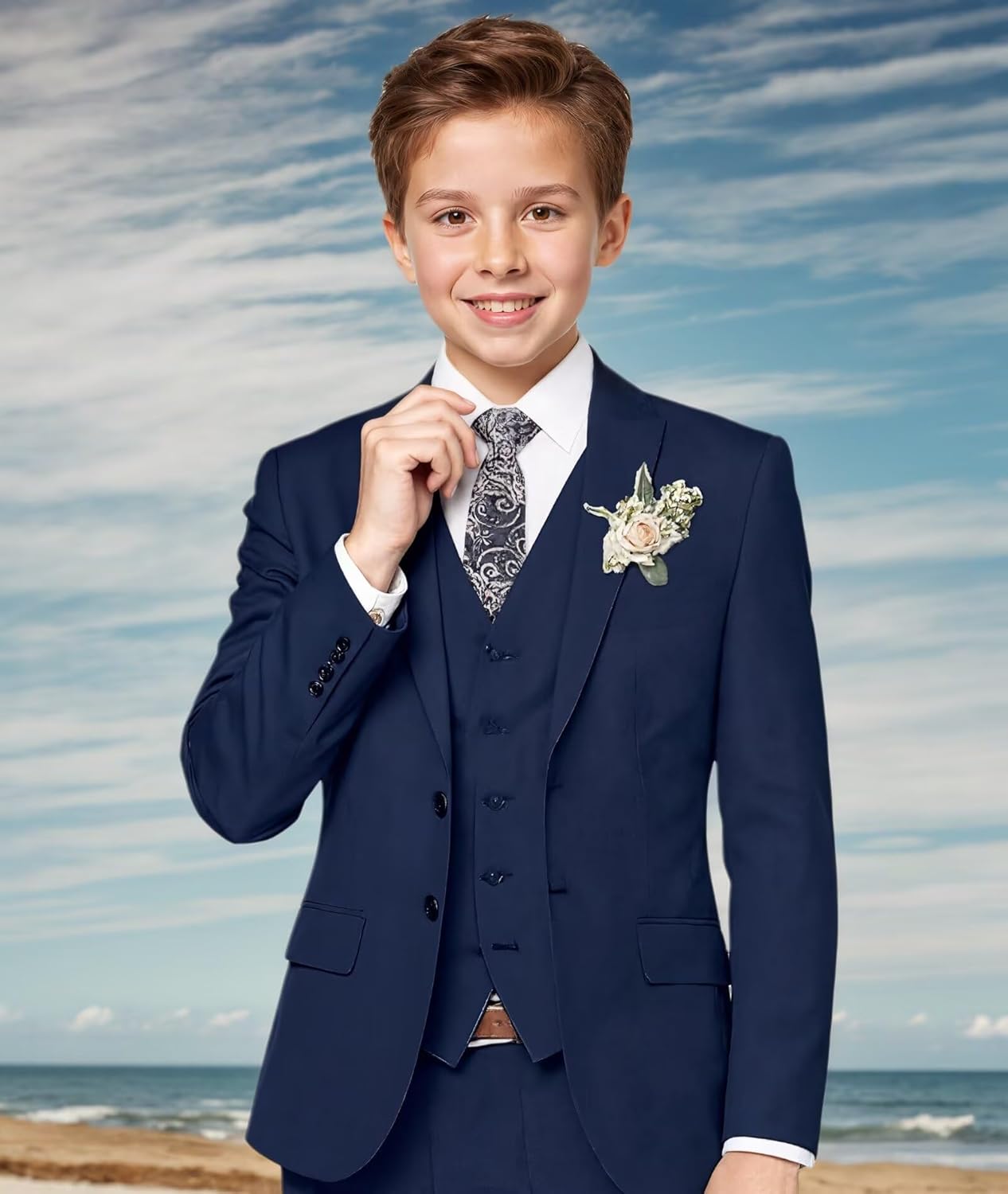 Linen Boys Suit Formal Kids Suits for Boy 3 Pc Summer Beach Wedding Dress Pants Blazer Vest Set 2-16 Years