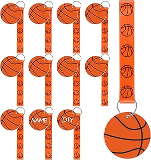 Eyourlife 12Pcs Basketball Ribbon Keychain, 5.5 in Basketball Wristlet Lanyard keychain With 2.75 in PVC DIY Name Id Basketball Card For Boys Girls Basketball Sports Eenthusiast Game Day Team Gift