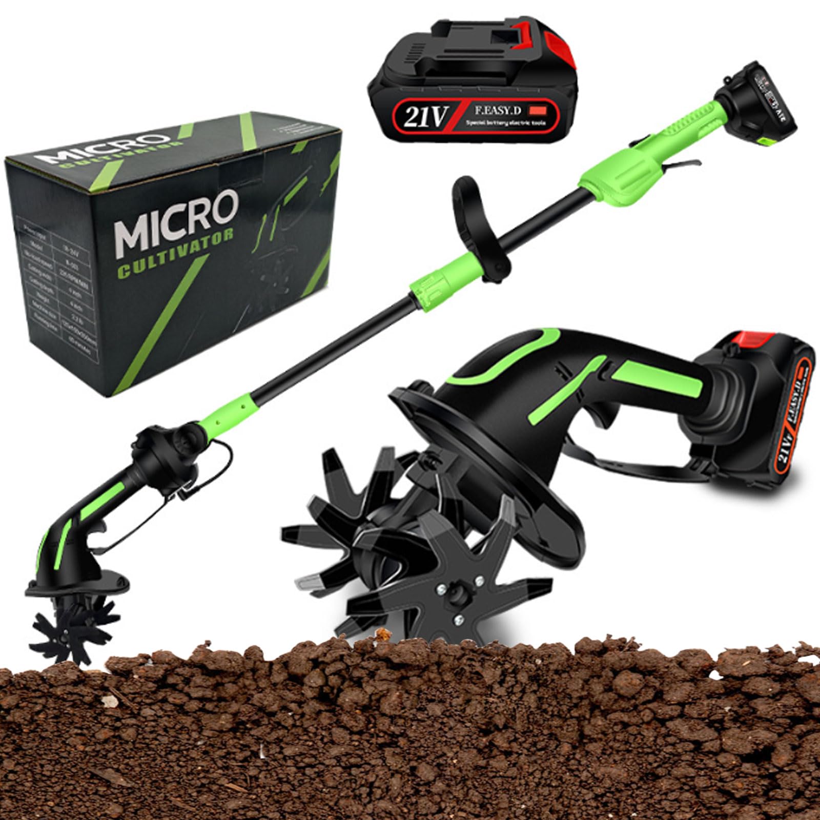 Motoculteur et cultivateur 2-en-1 sans fil avec profondeur de labour de 10 cm pour terre compacte