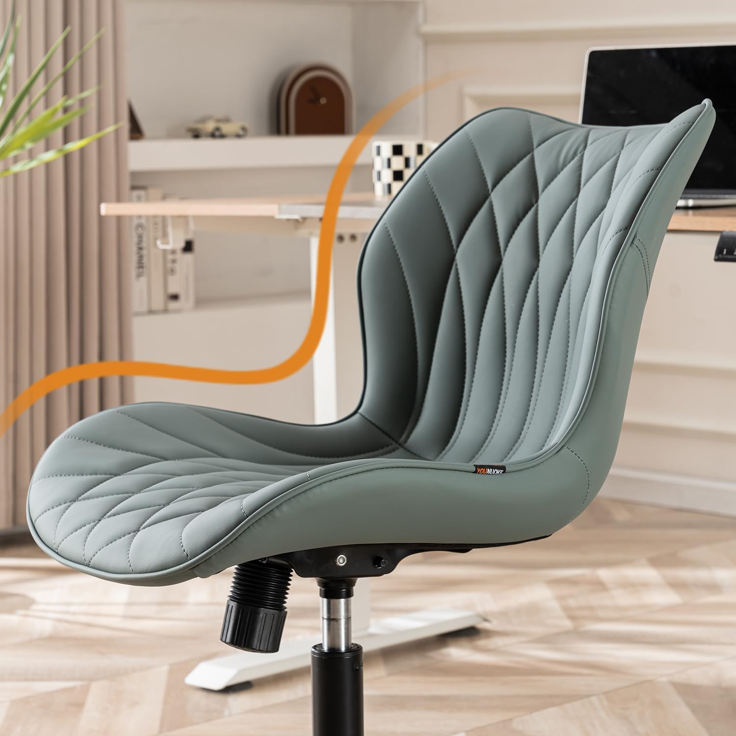 Silla de escritorio sin brazos, cómoda silla de oficina con ruedas, silla ergonómica para el hogar, sillas ajustables para computadora, moderna silla giratoria de piel sintética tapizada para 7