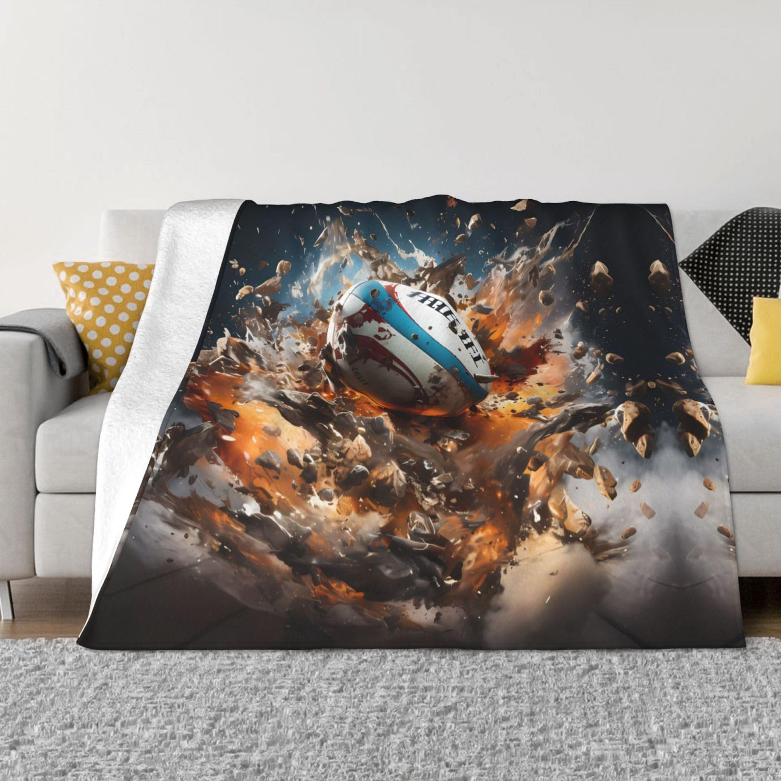 Couverture rugby on fire pour vos soirées cinéma sur le canapé 203x152cm