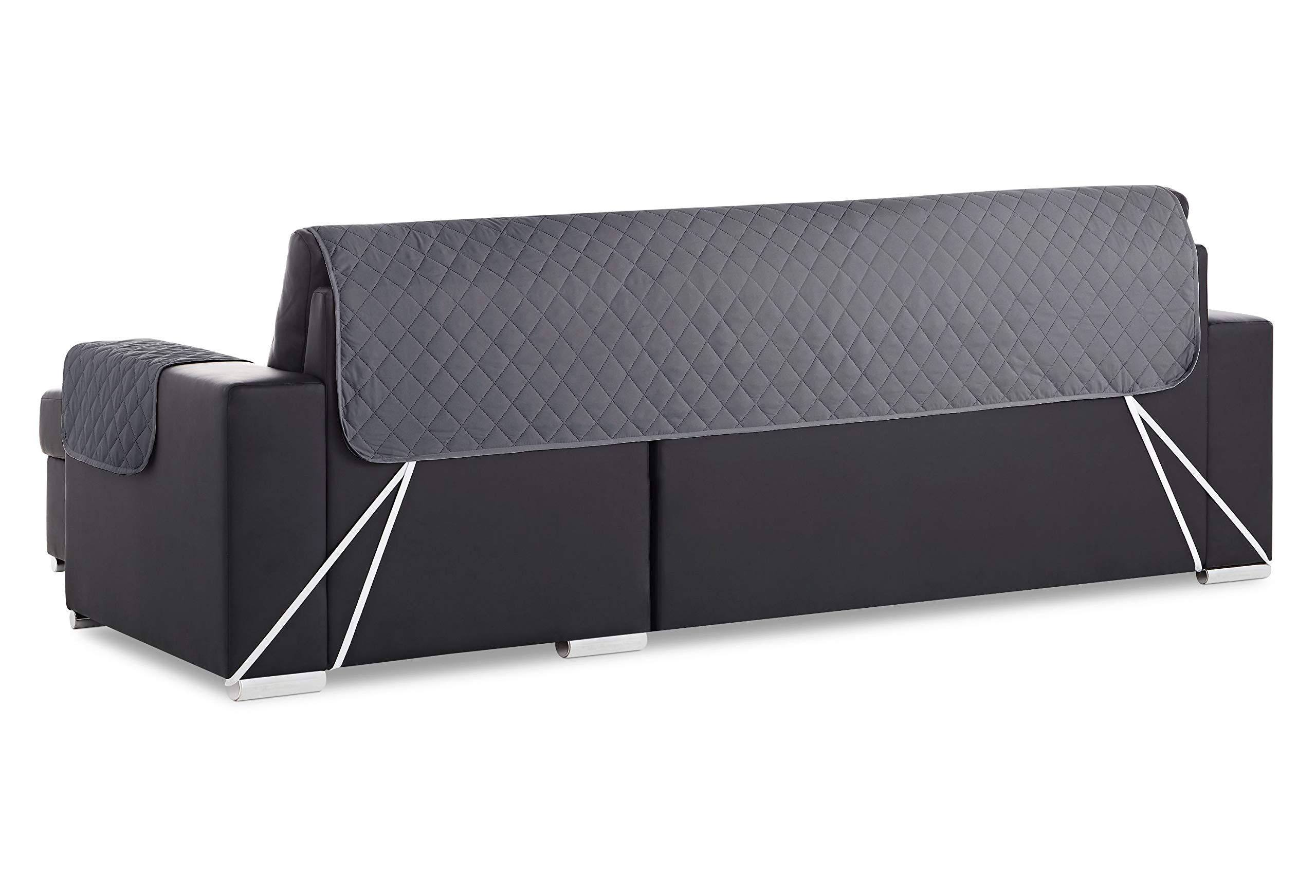 S & T Funda Sofa Chaise Longue 200 Gris Oscuro - Funda Sofa Chaise Long Reversible Brazo Derecho/Izquierdo Acolchada - Protector Sofá - Cubre Sofá 100% Poliéster Fabricado en España
