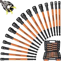 Vista 1 de 16Pcs Long Magnetic Nut Driver Set for Impact Drill 6 Inch Long Nut Driver Set SAE and Metric 1/4 Inch Hex Shank Cr-V Steel