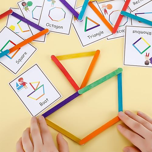 B0CM5JW59N_image_3 Noveread Juego de 252 tarjetas de madera con formas de palos de madera, juego de actividades, formas básicas, incluye 15 tarjetas didácticas de