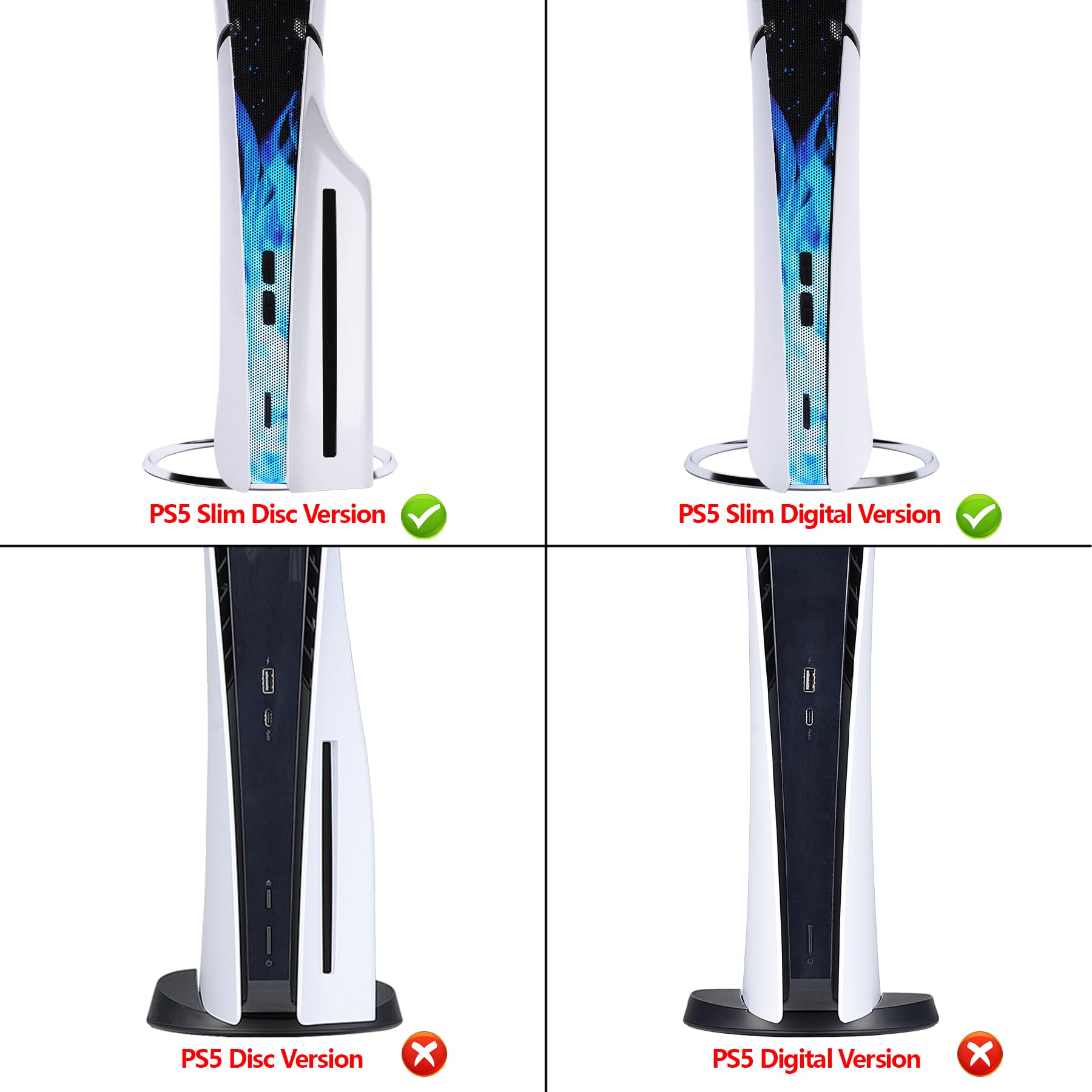 PlayVital Siatka Przeciwkurzowa z Silikonowe Zatyczki do ps5 Slim Disc & Digital,Osłona Przeciwpyłowa z Wtyczka Chroniąca Przed Kurzem do ps5 Slim Konsoli,Akcesoriów do ps5 Slim-Niebieski Płomień