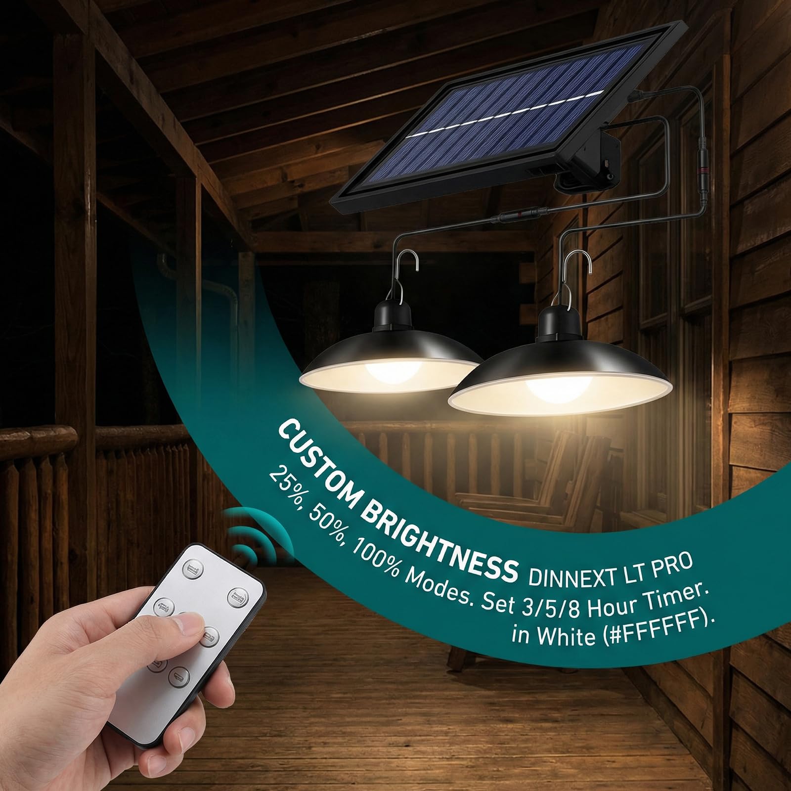 PORFOYO Lampe Solaire D'extérieur Avec Télécommande, Lampe Solaire Exterieur, 50W Suspension Solaire, Lampes Suspendues LED Solaires IP65, Lampes Solaires Pour Extérieur et Intérieur