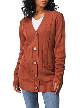 OSABASA Women's V Neck Casual Fit Long Sleeve Cardigan