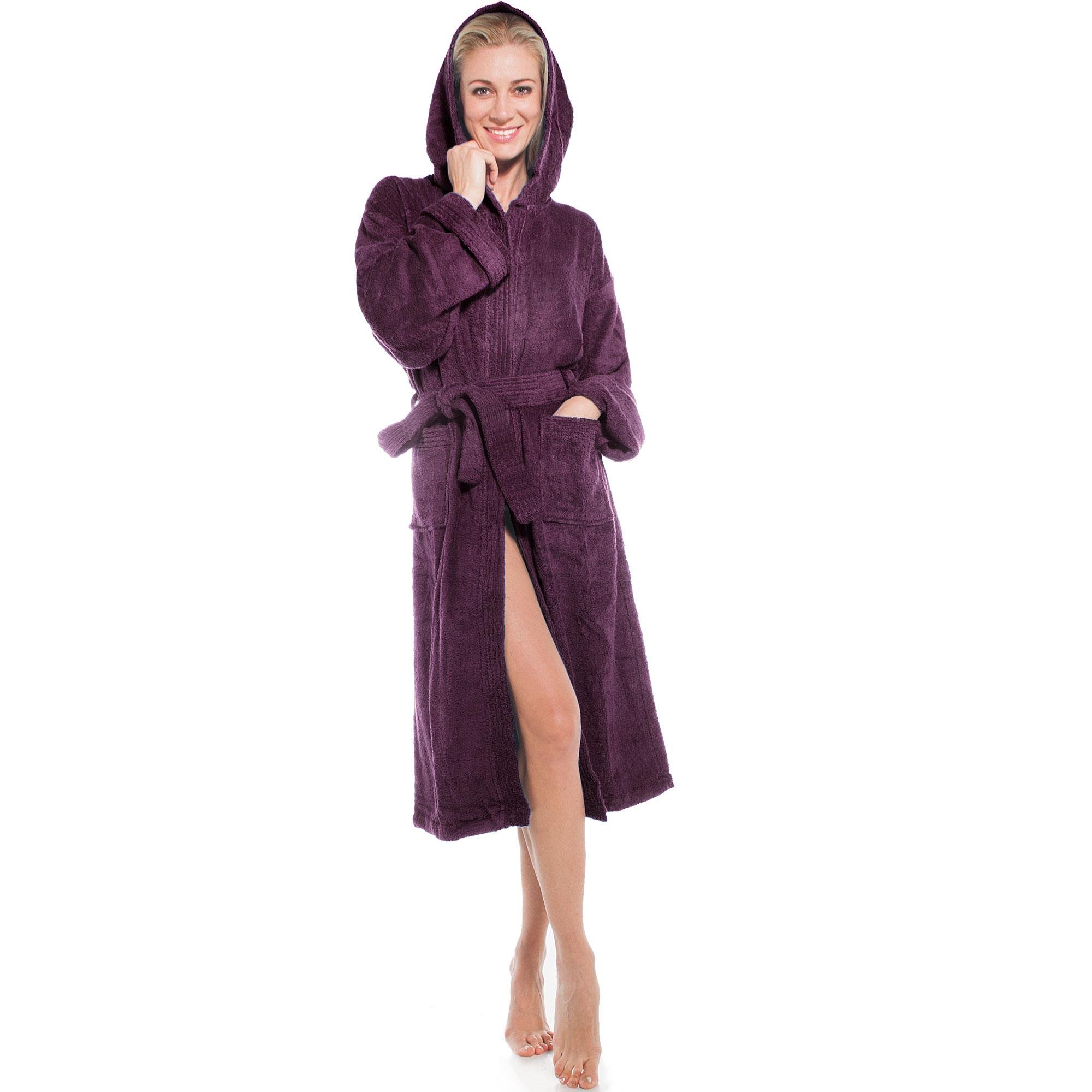 aqua-textil XS-XXXL Bademantel Kapuze Uni lang aufgesetzte Taschen Damen Herren Unisex warm Frottee Baumwolle OEKO-TEX Föhr