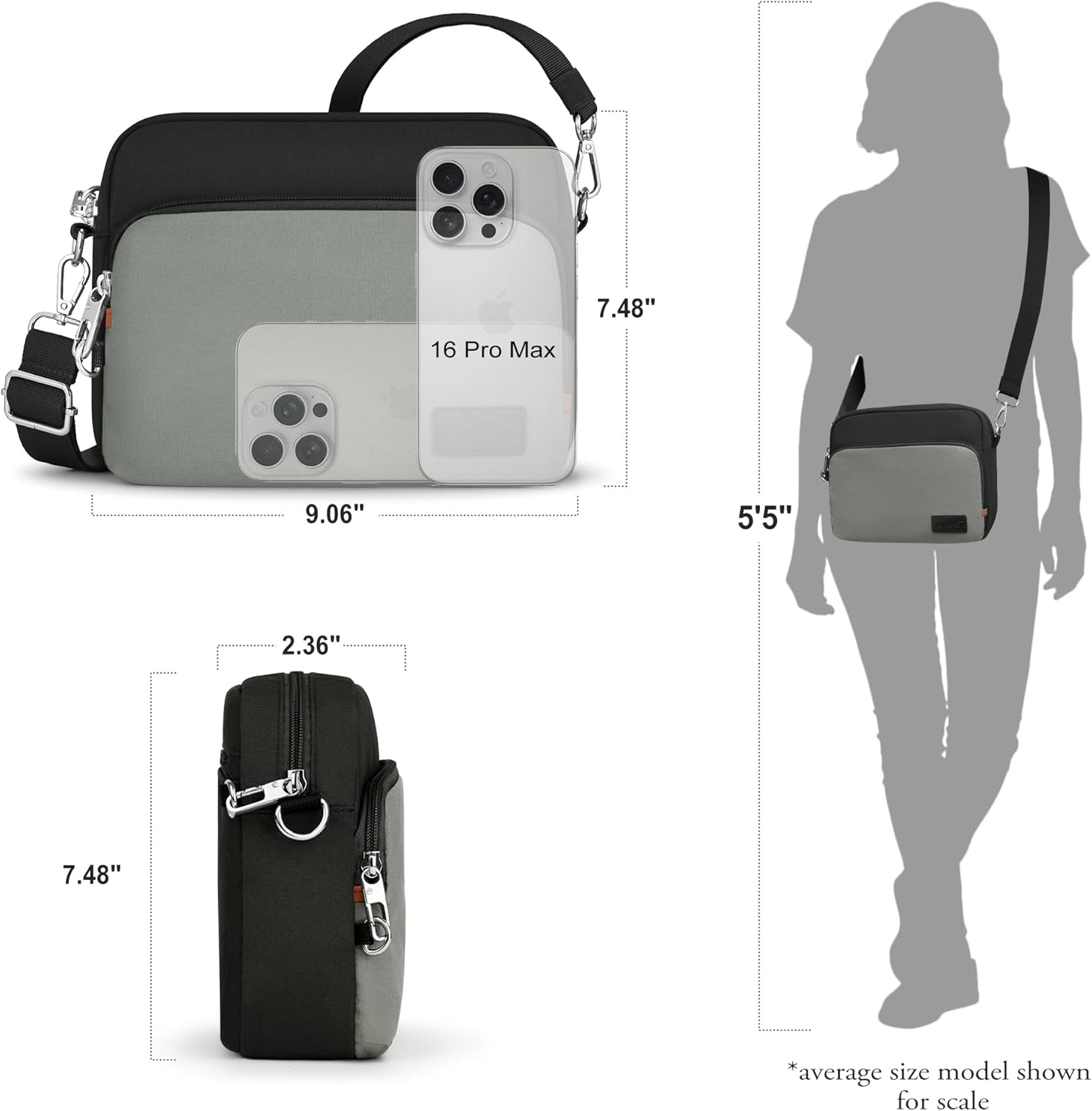 TOPEAST Anti-Theft Crossbody Travel Bag for Women Men, Lightweight Shoulder Bag Classic Design for Trip, Daily Use, Sport - Image 4