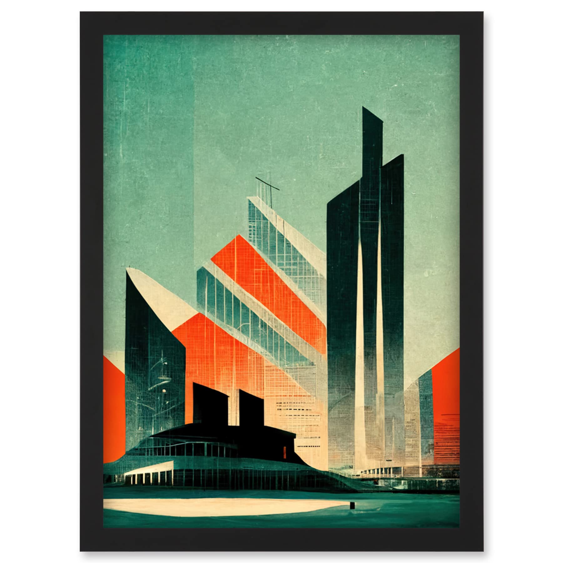 Artery8 Futuristic Abstract Architecture Cityscape Teal And Orange Wall Art PrintA4 Size from B&Q