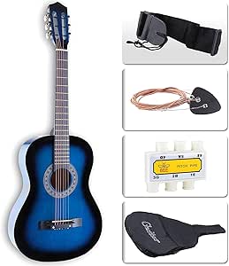 LAGRIMA 38 inch 4/4 Size Beginner Acoustic Guitar Set, Starter Kit with Gig Bag, Picks &amp; Steel Strings for Kids Adults (Blue)