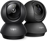 Tapo TP-Link 2K Caméra de sécurité intérieure Pan/Tilt pour moniteur de bébé, caméra pour animaux de compagnie, détection de mouvement & Suivi, 2-Way Audio, Cloud & SD Stockage de cartes, fonctionne avec alexa & Chez Google, Noir, C211(2-Pack)