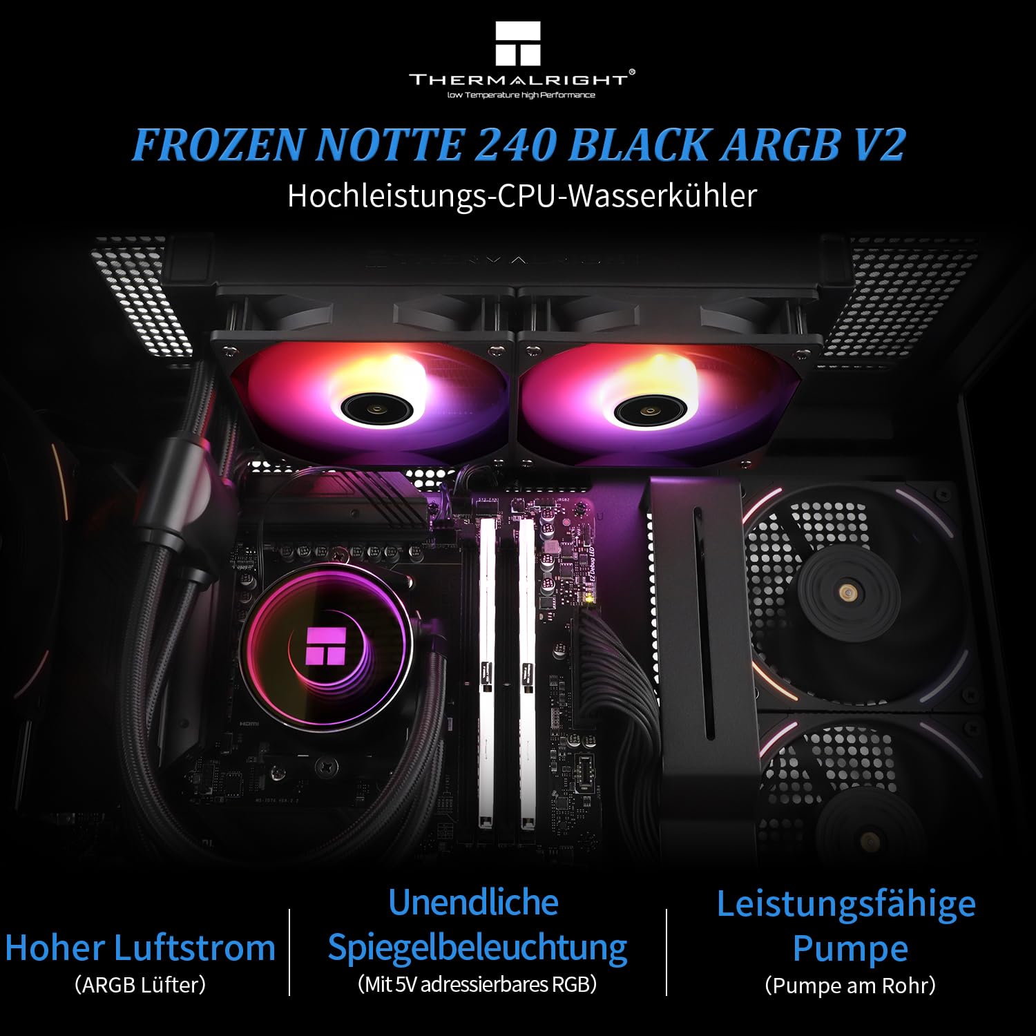 Thermalright Frozen Notte 240 BLACK ARGB V2 Raffreddamento ad acqua CPU Cooler CPU, 240 nero, doppia ventola PWM, adatto per AM/AM4 AM5, Intel LGA 1700/1150/1151/1200/2011