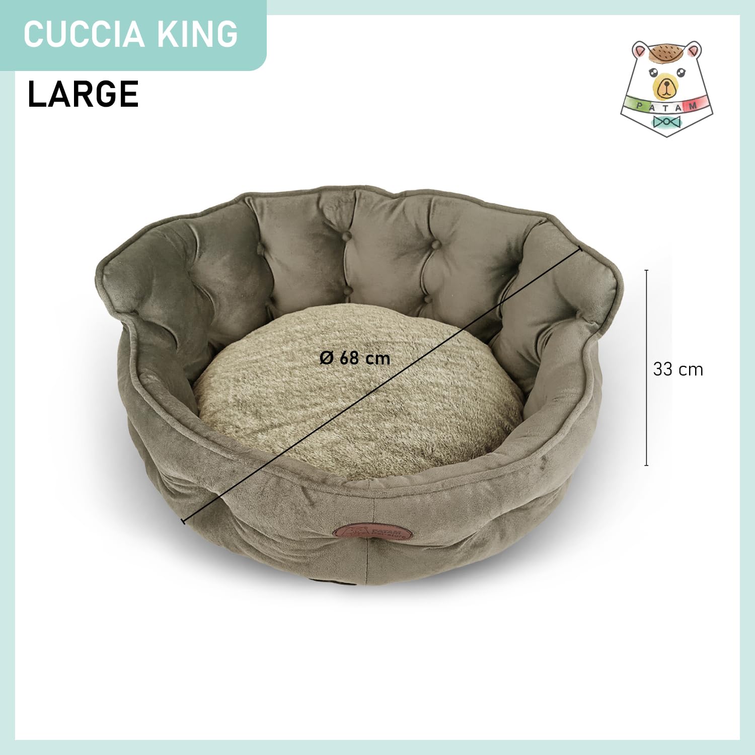 Divanetto per Cani e Gatti, Cuccia da Interno Sfoderabile, Lavabile in Lavatrice, King Beige, Large 68 cm