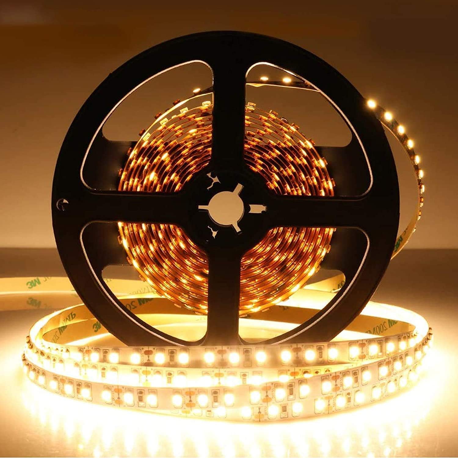 LightingWill LED Strip Light CRI90 SMD2835 16.4Ft(5M) 300LEDs Warm White 3000K-3500K 60LEDs/M DC12V 60W 12W/M 8mm White PCB Flexible Ribbon Strip with Adhesive Tape Non-Waterproof H2835WW300N