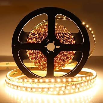 LightingWill LED Strip Light CRI90 SMD3528 16.4Ft5M 300LEDs Warm White 3000K-3500K 60LEDs/M DC12V 24W 4.8W/M 8mm White PCB Flexible Ribbon Strip with Adhesive Tape Non-Waterproof H3528WW300N