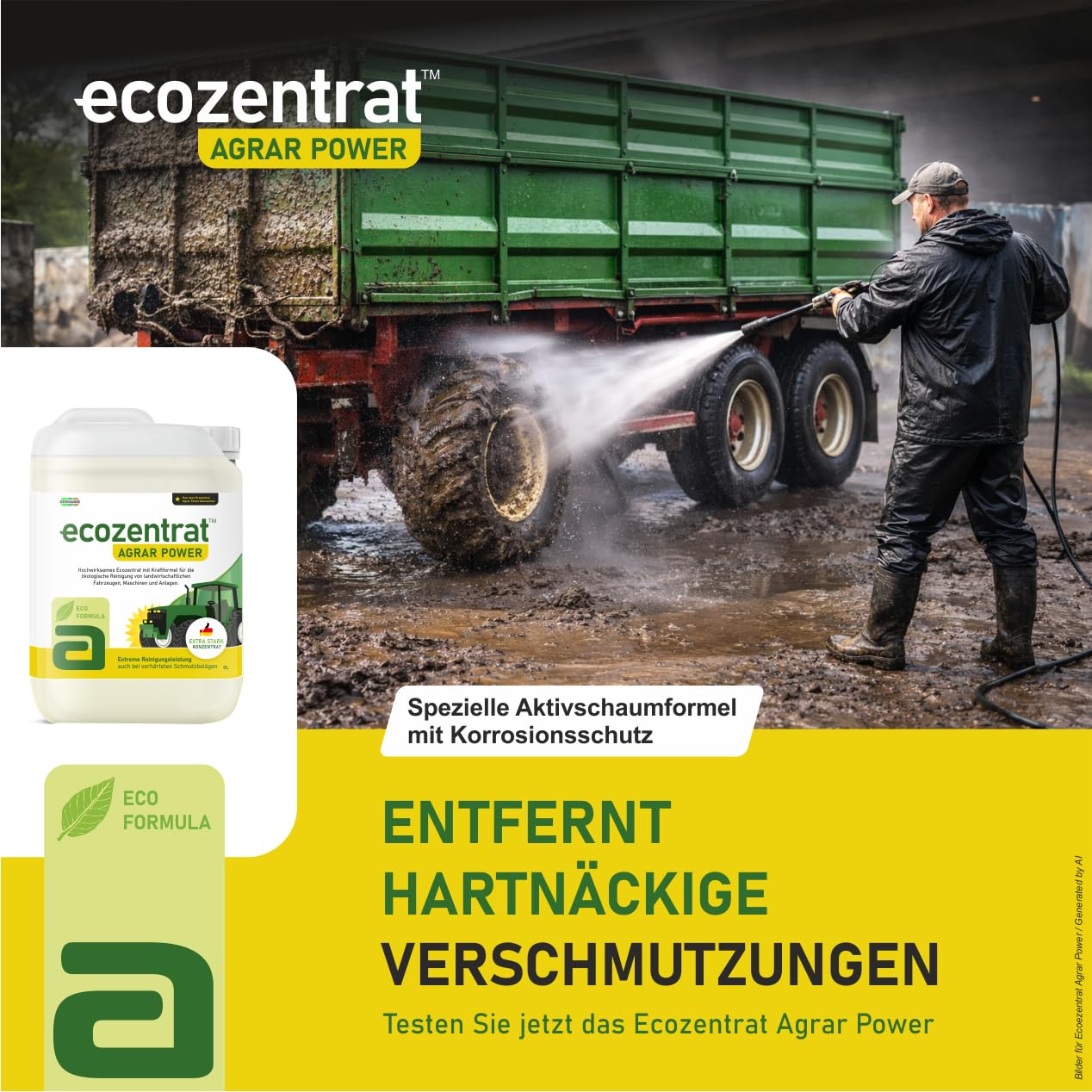 Ecozentrat™ AgrarPower Landmaschinenreiniger Konzentrat | Entfernt Schmutz & Hartnäckige Rückstände | Lackschonend | Für Hochdruckreiniger | Extrem Ergiebig | Eco-Formel
