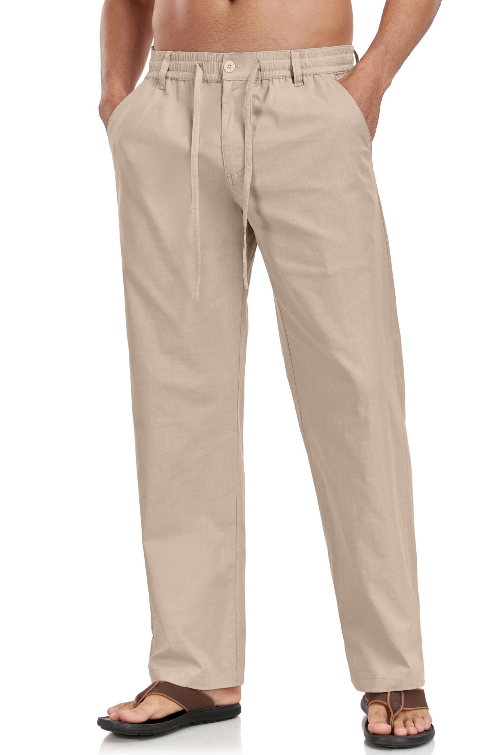 Boisouey Mens Casual Linen Pants Loose Fit Elastic Waist Drawstring Beach Summer Yoga Trousers