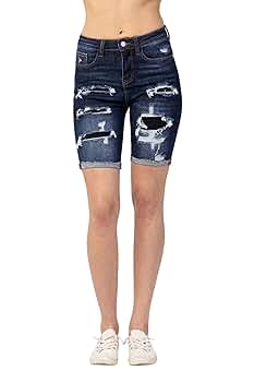 Judy Blue Women's High-Rise Patch Destroyed Bermuda Shorts