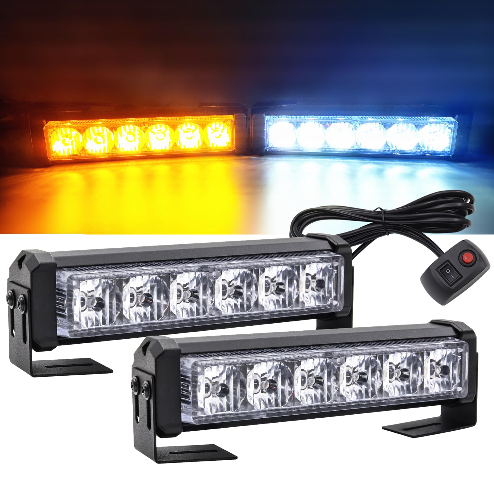 2 en 1 LED Lampe Stroboscopique 12V 24V Lumière Avertissement Stroboscope Bar avec Interrupteur pour Voitures, Bateaux, Camions.