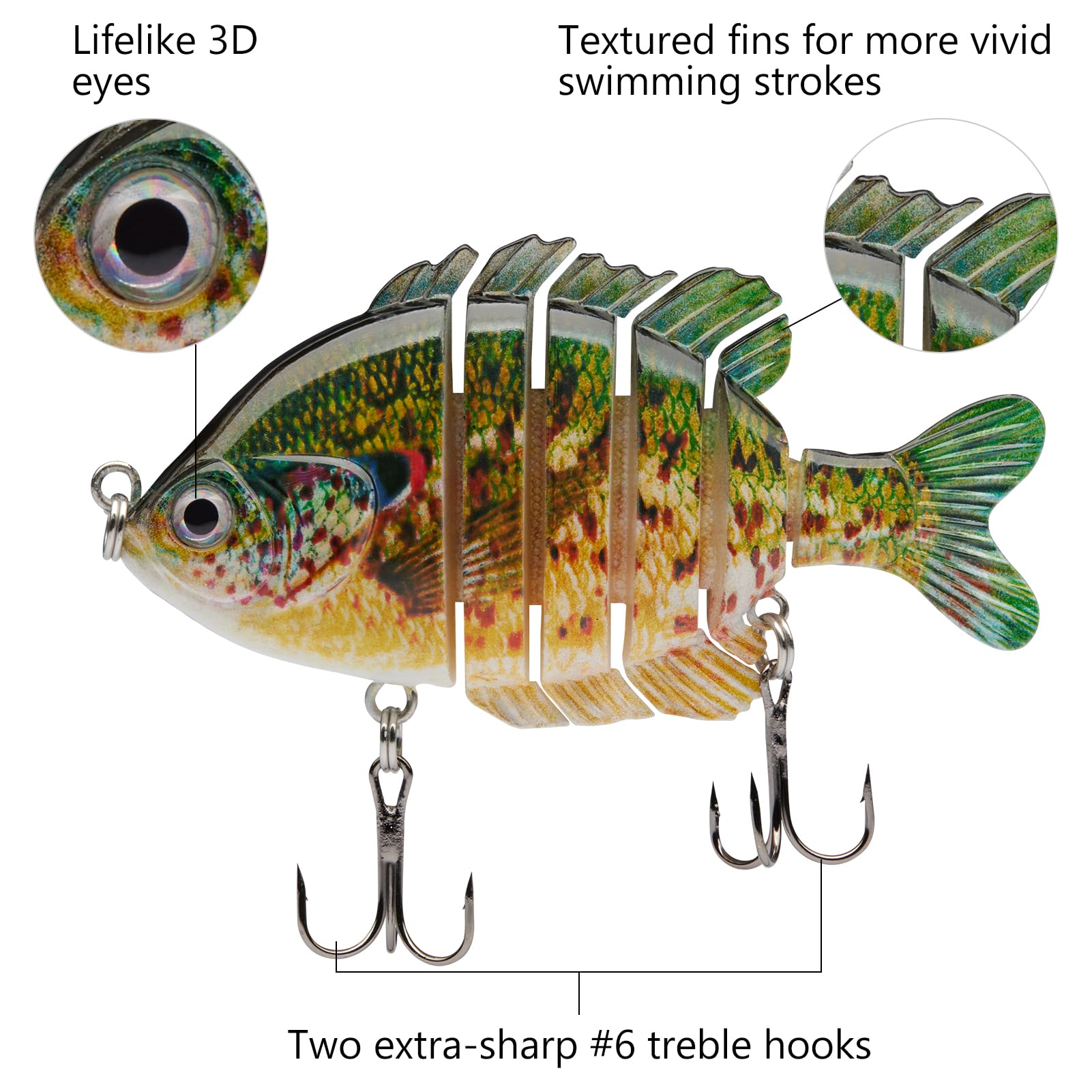 BASSDASH SwimPanfish - Leurres Swimbait Multi-Articulés en Forme de Crapet-Arlequin (Panfish) - Leurres de Surface Durs pour Bass et Eau Salée - Crankbait 3.5in / 0.85oz
