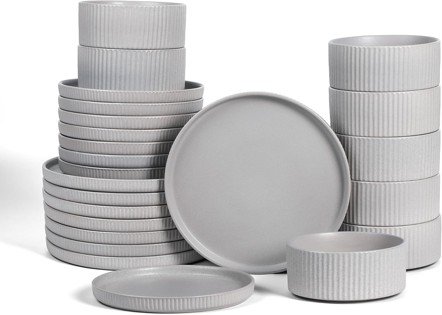 Stone Lain Haven Stoneware 24-Piece Dinnerware Set, Grey - Plates and Bowls Sets for 8, Elegant Dish Set, Includes Dinner Plates, Salad Plates Cereal Bowls, Microwave & Dishwasher Safe