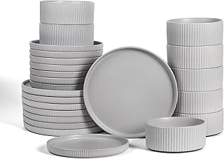 Stone Lain Haven Stoneware 24-Piece Dinnerware Set, Grey - Plates and Bo...