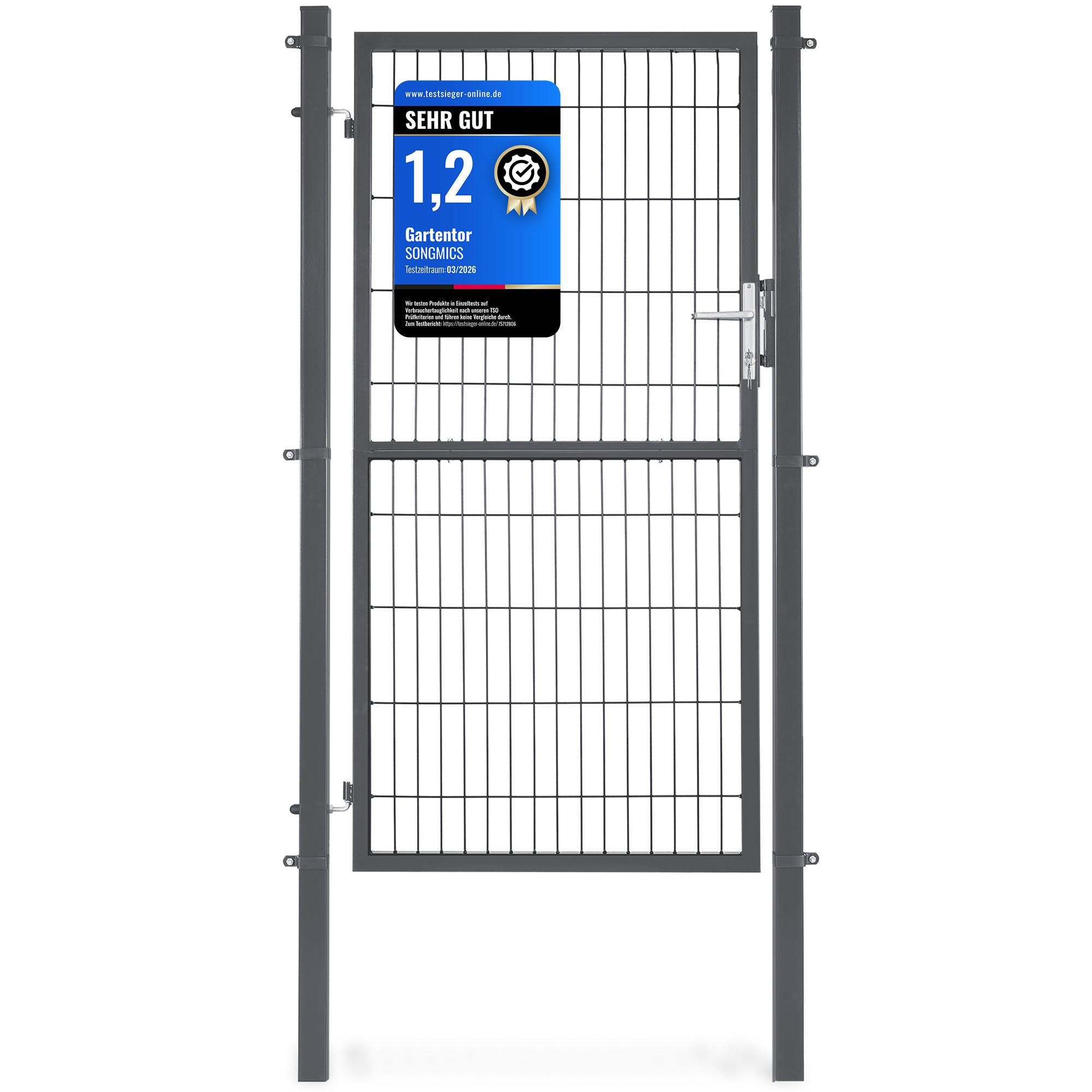 SONGMICS Gartentor, Gartentür, verzinkter Stahl, Zauntor, Hoftor, abschließbar, rechteckiges Rohr, Tür 106 x 180 cm (B x H), grau GGD218GZ01