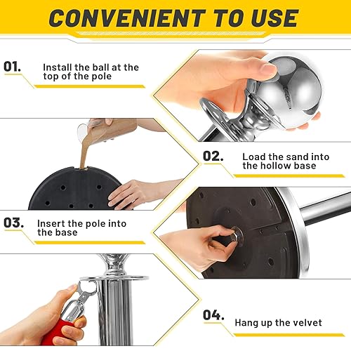 Miniatura 4 de Ferraycle 4 piezas de cuerdas de terciopelo de terciopelo de 5 pies de acero inoxidable 2025, barreras de control de multitudes, gran apertura,